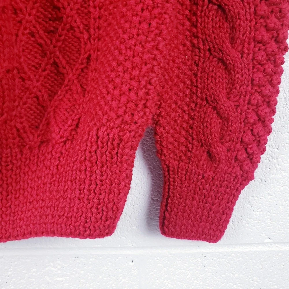 Vintage Tally-Ho Sweater Red Cable Knit Wool Pullover Womens Size Medium